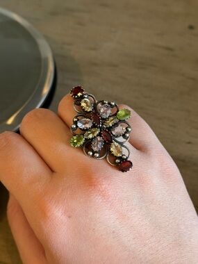 Multicolor Stone Sterling Silver Ring - Women Jewelry